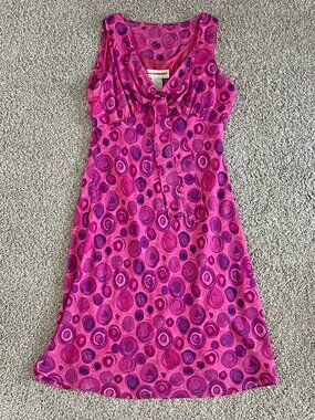 90s Y2K V-Neck Abstract Dot Chiffon Tie Front Pink Dress Expressions Retro Sz M